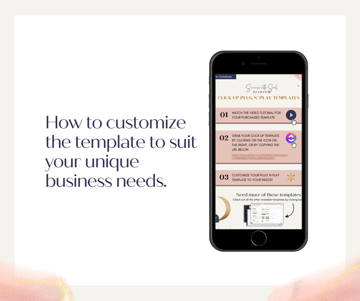 ClickUp Plug n' Play Template: SOPs Database - Success with Soul Shop for coaches, course creators and online entrepreneurs.