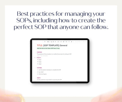 ClickUp Plug n' Play Template: SOPs Database - Success with Soul Shop for coaches, course creators and online entrepreneurs.