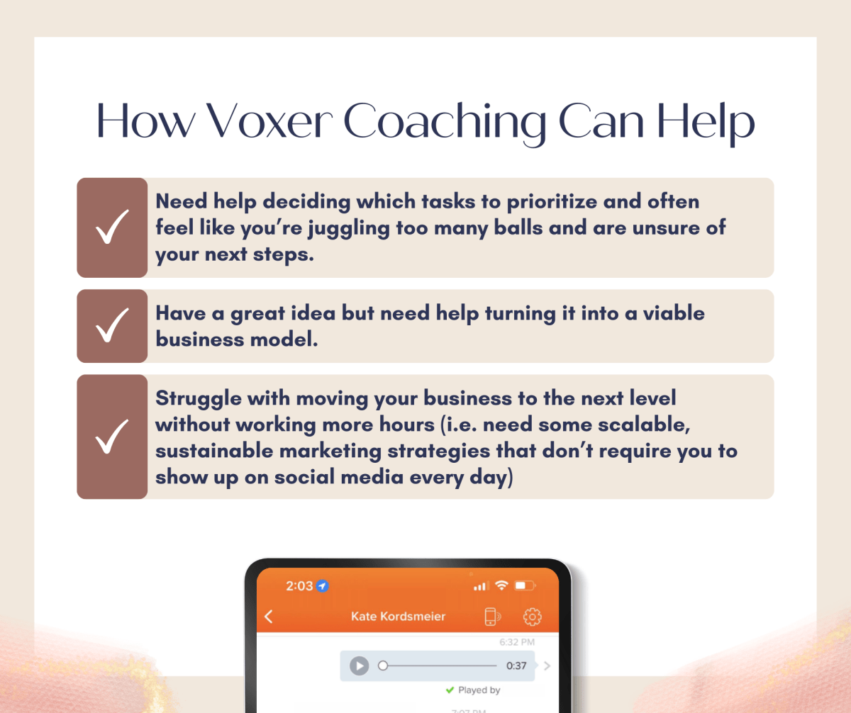 Unlimited Monthly Voxer Coaching - Success with Soul Shop for coaches, course creators and online entrepreneurs.