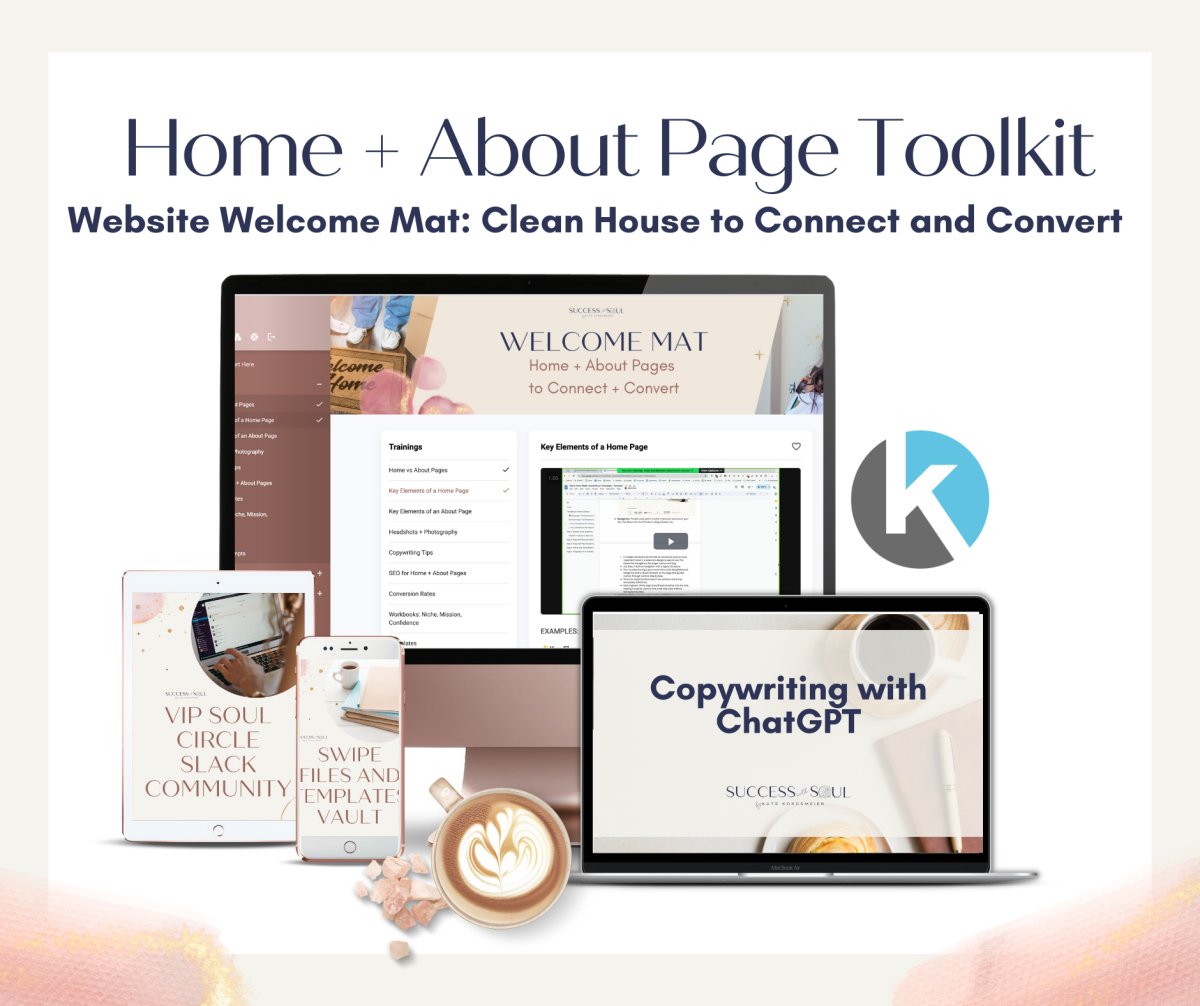 Website Welcome Mat: Home + About Page Toolkit - Success with Soul Shop for coaches, course creators and online entrepreneurs.