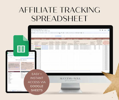 Affiliate Marketing Revenue + Tracking Spreadsheet - Success with Soul Shop for coaches, course creators and online entrepreneurs.